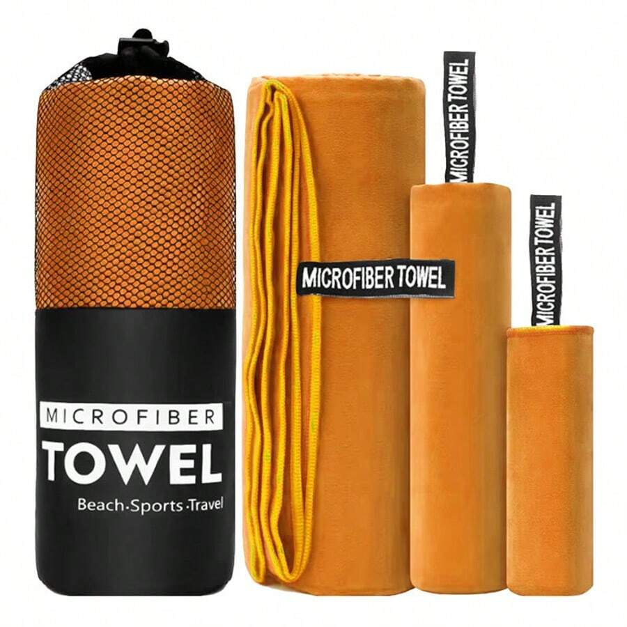 Microfiber Towel Perfect Travel & Gym & Camping Towel. 3 Packs Fast Drying Towels (31.5" X70.8'') With Face/Hand Towel (15" X15'' And 15.7" X31.5'' ) Quick Dry - Super Absorbent - Ultra Compact - Lightweight. Suitable For Trip, Beach, Shower, Backpacking, Pool,Orange - Orange - View 1