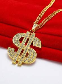 1 Stück Luxus Mode Hip-Hop einzigartiger Vintage Diamant Dollar Symbol Anhänger lange Halskette, Pullover Kette, Hoodie Kette, Unisex