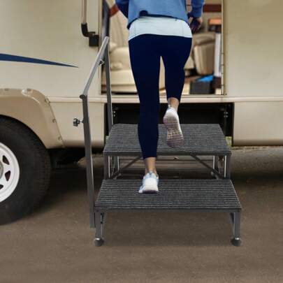 Rainaut RV Step Stool, 2 Step Ladder With Handle, 450Lbs Heavy Duty Porch Steps Camper Steps Outdoor Steps, Portable Pool Ladder For Travel Trailer, Camper, Porch, SPA Pool, Pet Stairs For Christmas, New Year'S Day (US Stock) Faster Delivery