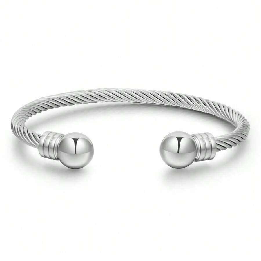 Brazalete de esfera de acero inoxidable de moda simple - Plateado - Ver 1