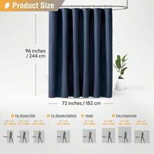 蓝色超长浴帘，72x96 英寸长亚麻纹理重型面料浴帘套装，带 12 个挂钩，高装饰性中性防水布浴帘，适用于浴室，海军蓝家居浴室装饰 - 卡其色 - 查看 11