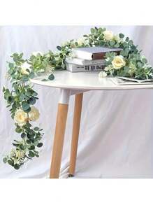 3pcs Artificial Eucalyptus Wreath With Roses And Peonies, 70-Inch Plastic Floral Decor For Wedding, Party, Indoor And Outdoor Wall Decoration, No Power Needed, Featherless, Multipurpose, Suitable For Christmas, Halloween, Thanksgiving, Valentine's Day, Outdoor Decor Gifts Birthday Graduation