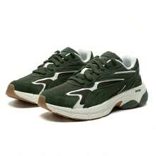 Puma 男女款低帮厚底复古厚底运动鞋，休闲运动鞋 - 軍綠色-白色 - 查看 3