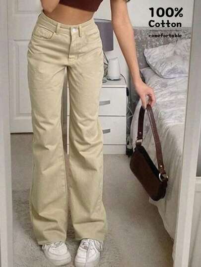 Women Y2K Music Festival Style Buttoned Belt Loop Straight Leg Casual Chic Street Athleisure Jogger Pants