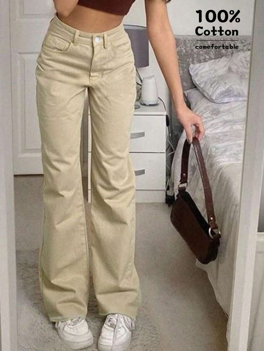 Women Y2K Music Festival Style Buttoned Belt Loop Straight Leg Casual Chic Street Athleisure Jogger Pants