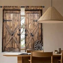 2 Pieces Of Simulated Wooden Door Handle Wheel Print Curtain 3D Digital Print Shade Curtain Retro Pasture Wood Pattern Suitable For Living Room Bedroom Study Dining Room HD Printing Soft Light Adjustment Four Seasons Universal Easy To Clean Anti-Fading Heat Insulation To Create A Romantic Atmosphere To Enhance Home Taste For Wardrobe Dust - Sprout Green - View 8