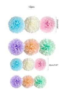 12PCS Colorful Paper Flower Party Decorations, Easter Macaron Paper Flower Pom-Poms For Hanging Decor, Birthday Party Table Decorations - Multicolor - View 3