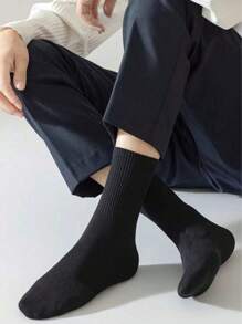 20 Pairs/15 Pairs/10 Pairs/5 Pairs/3 Pairs /1 Pair Men Crew Black Socks Tube Sports & Casual Socks, Fall - Black - View 3
