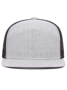1pc Minimalist Solid Color Patchwork Flat Brim Baseball Cap, Unisex Outdoor Mesh Breathable Sun Hat, Casual Versatile Trucker Hat - Multicolor - View 6