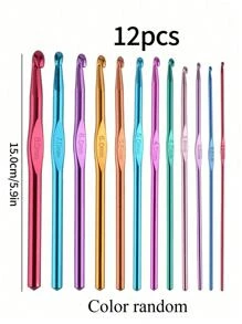 12pcs/Set Random Color Crochet Hooks, Handmade Diy Knitting Needles Crochet Tools - Multicolor - View 3