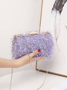Ví cầm tay dự tiệc xích kim loại thanh lịch dành cho nữ - Màu tím - Xem 2