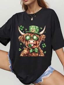 Cute Highland Cow Print, Comfortable Tee For Everyday Wear