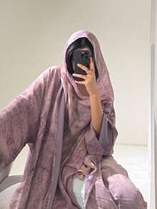 1 chiếc Abaya thanh lịch giản dị tinh tế, khăn choàng dài thời trang phong cách Dubai của Ả Rập, thích hợp để mặc hàng ngày và tụ tập, Kaftan khiêm tốn - Hồng - Xem 3