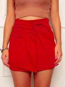WYZ - Short Tailored Skirt With High Waist And Back Zipper - Đỏ - Xem 3
