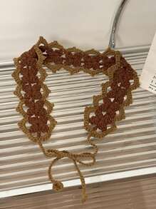 1pc Floral Crochet Knitted Headband, Spring & Summer Ins Style Decorative Headband, Handmade Woven Contrast Color Retro Floral Hair Band, Sweet Knitted Headscarf,Hair Accessories,Turban Headband, Hairband