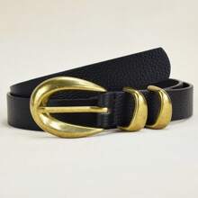 1 件新品女士时尚复古金扣腰带，百搭配饰 - 黑色 - 查看 1