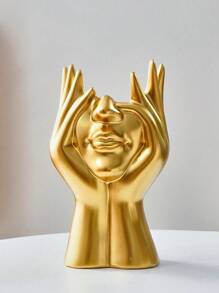 1pc White Ceramic Face Vase,Makeup Brush Storage Bucket, Female Form Head Half Body Bust Vases Boho Minimalism Decorative Modern Nordic Style Flower Vase For Home Living Room Office Decor