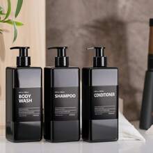 LEAPAIR 2/3 pièces Bouteilles carrées noires de 500 ml/16,9 oz pour shampoing, gel douche et cosmétiques avec étiquettes. Bouteilles en plastique rechargeables avec pompe, bouteilles vides réutilisables pour distributeur de savon. Contenants de douche pour le gel douche, le shampoing, le revitalisant et la lotion