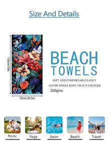 1pc Prachtige Bloemen Stranddeken, Extra Zachte Microvezel Extra Grote Strandhanddoek, Zeer Absorberende Badhanddoek, Geschikt Voor Reizen, Zwembad, Duiken, Surfen, Yoga, Kamperen, Verschillende Maten, Strandaccessoires Zomer, Vakantie
