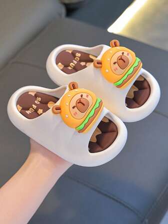 1 Pair Children's PVC Indoor Bathroom Slippers, Cute Capybara Animal Design, Summer