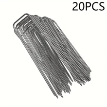 1 set de estacas de tienda de campaña en forma de U reutilizables de acero inoxidable. Con acabado pulido y resistencia a la corrosión. Conveniente de usar, ideal para carpas de camping, reforzar el césped y cumplir con varios requisitos del sitio. También aplicable para el deshierbe y el paisajismo en jardines.