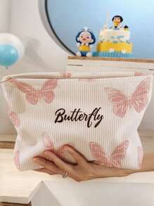 1pc Butterfly Letter, Purple Flower, Pink Letter Print Toiletry Bag, Travel Bag For Beach, Swimming Pool, Swimsuit And Used For Travel Storage Bag, Cosmetic Bag, Makeup Bag, Holiday Organizer, Large Capacity Toiletry Bag For Lipstick, Brush, Skin Care, Phone, Coins, Small Items, Multipurpose Use For Home, Gift, Holiday And Festival, Teens Toiletry Organizer Bag, School Makeup Bag, Back To School Supplies, Cosmetics And Toiletries Storage, School Supplies, Storage Bag, Room Items - Multicolor - View 3
