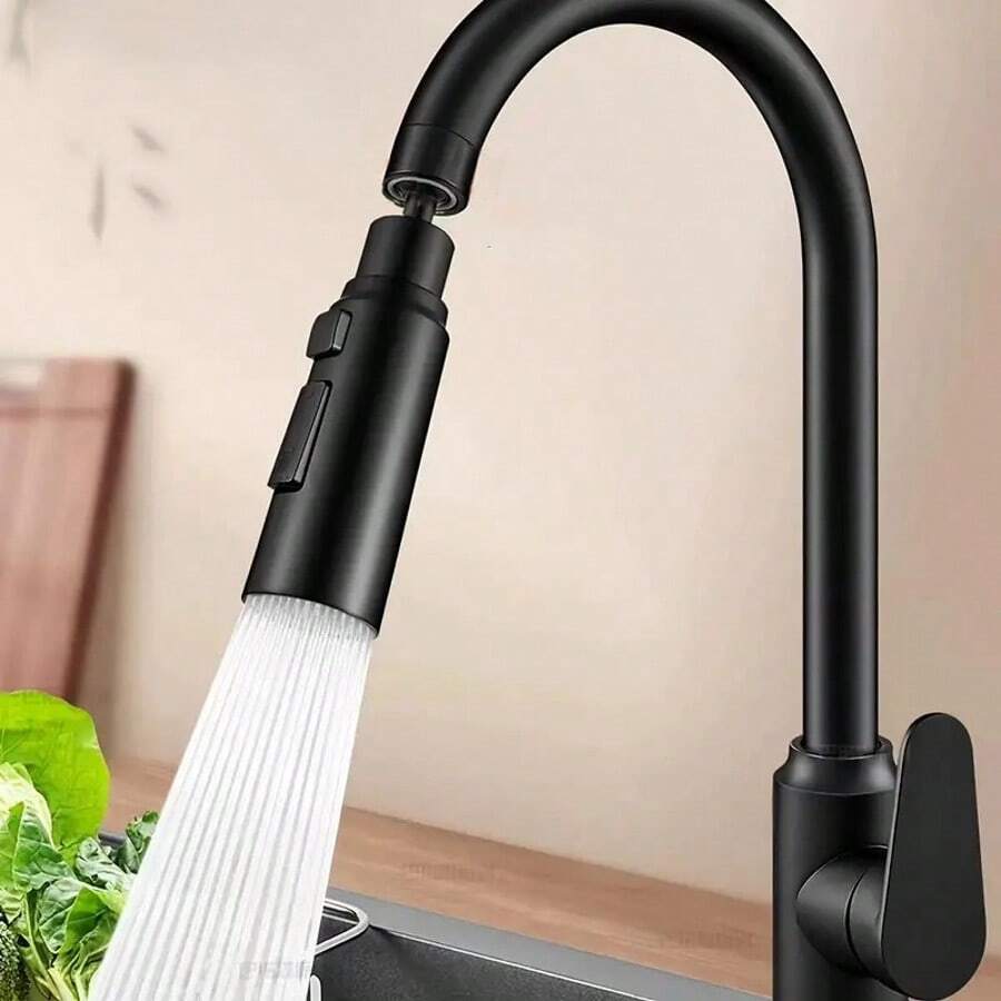 1 Kitchen Faucet Splash Guard With Universal Joint And Retractable Nozzle, Suitable For Sinks And Quick Replaceable Nozzles, Made Of Plastic And Brass Materials