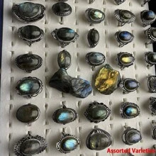 Yuyekai 4Pcs/Set Vintage Bohemian Natural Stone Ring For Men And Women - Adjustable Ring, Mixed Style Antique Silvery Labradorite Rings, Cabachons Labradorite Stone With Iridescent Blue & Green Hues, Ideal For Daily Wear & Gifts, Finger Ring, Men Jewelry - 彩色 - 查看 2
