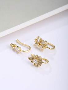 3 piezas Anillo de nariz de estilo de Asia del Sur, color dorado, con clip de nariz falso de metal con CZ para uso diario de mujeres - Dorado - Ver 4