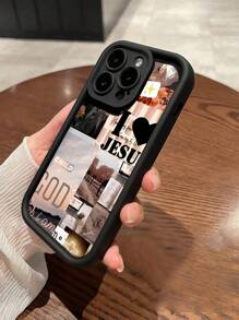 Religious 1pc Black Romantic Landscape Patchwork Pattern Full Coverage TPU Shock-Proof Phone Case, Compatible With Apple IPhone 16/15/14/13/12/11 Pro Max, And Series