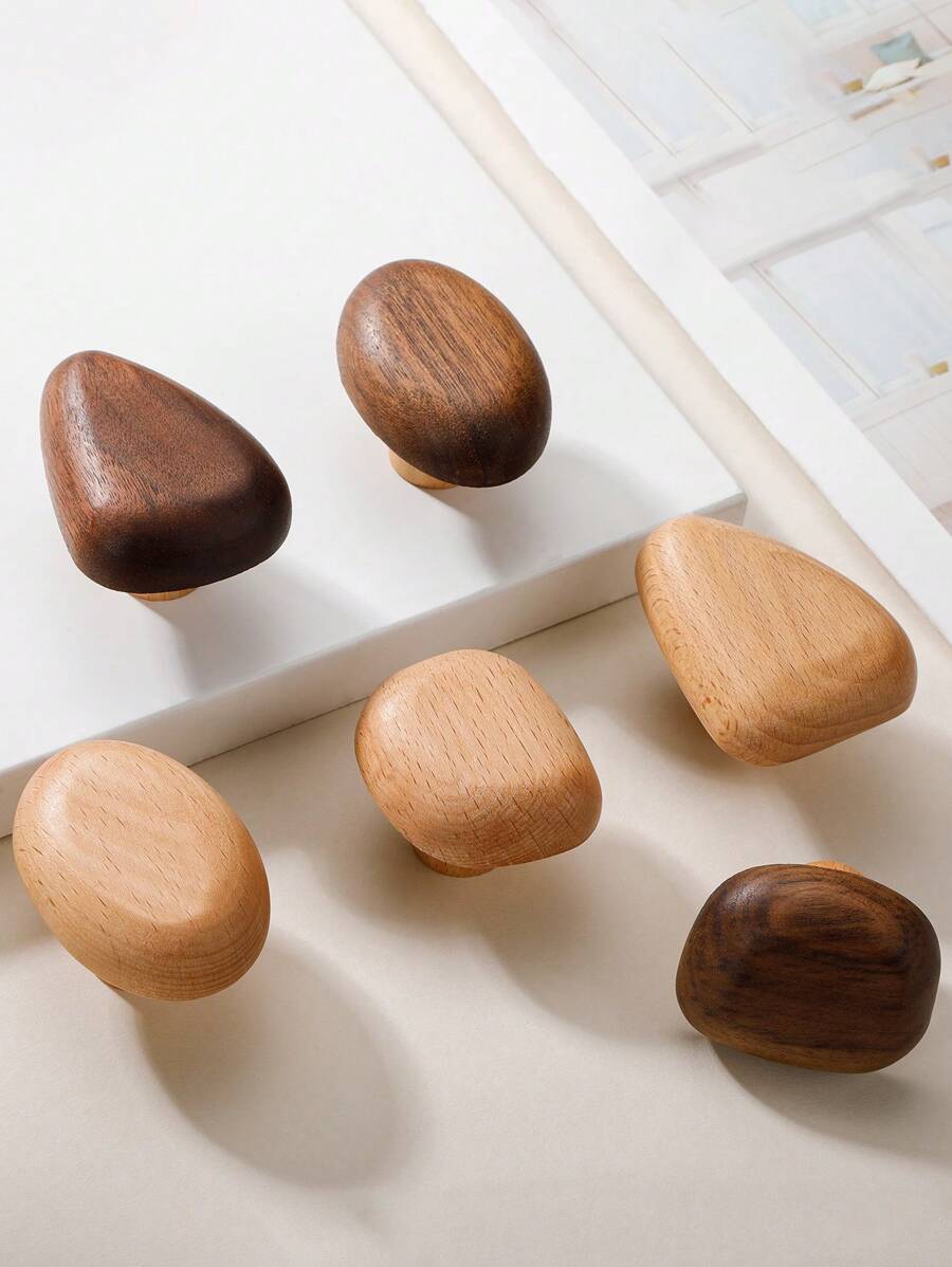 2 peças Puxadores de Gaveta de Madeira Natural com Orifício Único, Formas de Desenho Animado, Decoração de Armário/Guarda-roupa/Quarto de Crianças