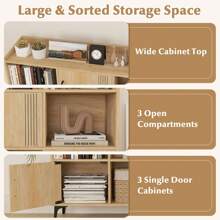 Sideboard Storage Cabinet Bookcase With 3 Doors & Open Compartments - 卡其色 - 查看 5