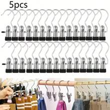 5/10/20 不锈钢多用途夹具带挂钩 - 便携式衣服、裤子、帽子和裙子挂钩 - 360° 旋转收纳整理器