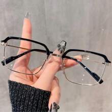 1 Pair Men's Fashion Semi-Rimless Eyeglasses, Vintage Classic High-End Artistic Style Eyebrow Glasses Frame