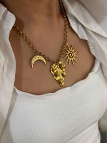 1 chiếc vòng cổ thời trang đa năng chống thấm nước thiết kế hình trái tim và mặt trăng bất đối xứng cao cấp bằng pha lê khảm vàng 18K dành cho phụ nữ - vòng cổ - Xem 9