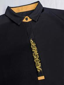 Men's Black Robe With Embroidery, Casual Islamic Cloak Suitable For All Seasons, Commuter Wear - Black - View 4