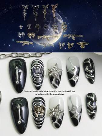 Cada set de 10 piezas de uñas artesanales de moda, con diseños desmontables y reutilizables en forma de almendra con patrón de espiga, decoración de estrellas, y que pueden diseñarse como accesorios, son un regalo ideal.