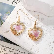 1 Pair Blue Series Preserved Dried Flower Alloy Handmade Resin Flower Drop Earrings