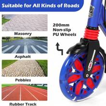 Kick Scooter For Ages 8-12, 200mm Big Wheels Scooter For Adults With Disc Brakes, Adult Scooter With Carry Strap And Double Shock Absorption, Foldable Scooters For Teenagers15 - LED - Dark Blue - View 9