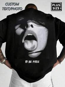 大码定制文字/照片男士 T 恤，高街复古风格，大胆而无畏：为街头霸王的大个子定制文字/照片 T 恤 - 您的信息，您的照片（最大 6XL），适合多种场合，如健身房/夜总会/嘻哈等。