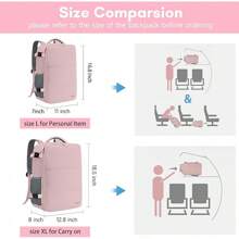 Mochila de Viaje 10 kg Avion 35L Grande Impermeable para Hombre y Mujer, Compartimento Laptop 15.6 pulgadas, Puerto USB Integrado, Maleta Mano Funcional, Práctica Equipaje Cabinas, Negro - Rosa - Ver 10
