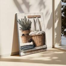 1 Pc Framed Laundry Room Decor, Laundry Baskets, Vintage Country Print Wall Art Textured Canvas Poster Painting Wall Decor For Bedroom Living Room, Ready To Hang