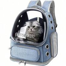 Cat Backpack Carrier, Breathable Cat Bubble Backpack Large Space Cat Carrier Backpack For Kitty Small Dog, Foldable Airline Approved Cat Backpack, Transparent Cat Travel Backpack Up To 20 Lbs (Blue)