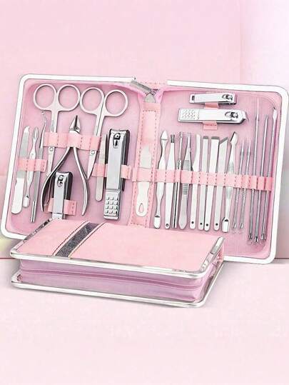 11件套不锈钢美甲护理套装 - 多功能美容必备品，带便携收纳盒 | 夏季度假必备，适用于健身房、露营、大学宿舍、浴室、海滩旅行及个人护理