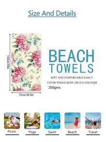 1pc Prachtige Bloemen Stranddeken, Extra Zachte Microvezel Extra Grote Strandhanddoek, Zeer Absorberende Badhanddoek, Geschikt Voor Reizen, Zwembad, Duiken, Surfen, Yoga, Kamperen, Verschillende Maten, Strandaccessoires Zomer, Vakantie