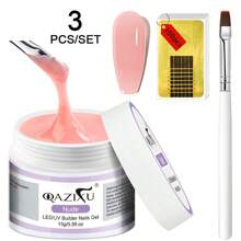 QAZIXU Nude Color 15g Acrylic Uv Extension Nail Gel Pink Extending Varnish Gel Repair Broken Nails Builder Manicure Polish Gel Include :Free 100PCS Nail Forms And Acrylic Nail Brush Pen For Gift Professional Salon Nail Art Kit