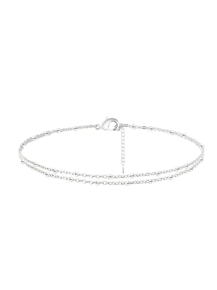 1 chiếc lắc chân hai lớp bằng thép không gỉ, xích chân phong cách bãi biển Bohemian, món quà tuyệt vời cho phụ nữ - Vàng - Xem 8