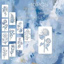 10pcs Handmade Floral Templates, Wild Flowers & Weeds Painting Stencils For Painting, Wooden Card Making, Miniature Natural Vine Herb Basic Creative Art, Painting, Templates. Reusable And Washable DIY Craft