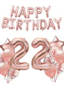 一套成人生日派对装饰气球，玫瑰金数字铝箔气球，包含18岁、21岁、30岁、40岁、50岁、60岁生日派对用品，圣诞主题