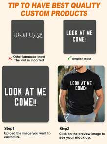 [Double-Sided Customization Printed T-Shirt] Personalized Double-Sided Design Customized T-Shirt With Customized Pattern Printing, Round Neck Short Sleeve Men's T-Shirt - Black - View 8